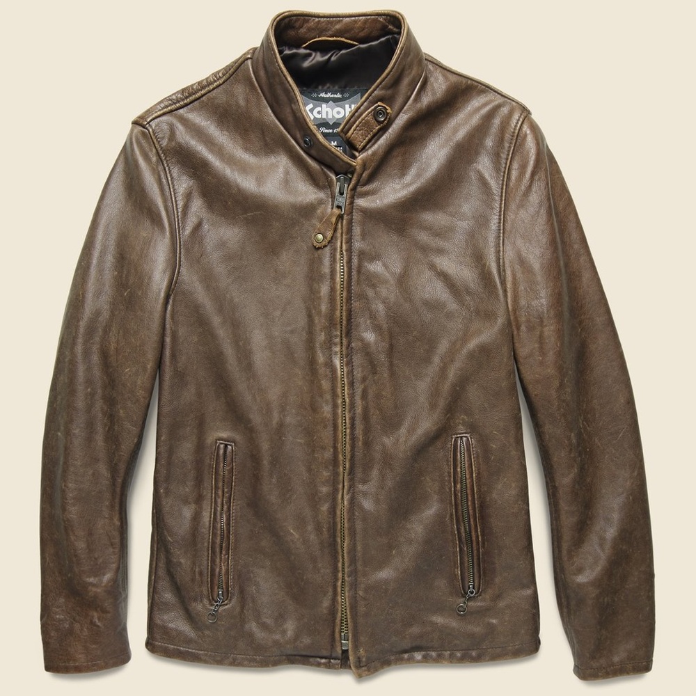 COWHIDE LEATHER CAFÉ RACER JACKET, XL